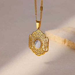 Pendant Necklaces Stainless Steel Jewelry Opal Stone Necklaces For Women Simple Minimalist Gold Color Metal Chain Pendant Jewelry wedding Gift 240330