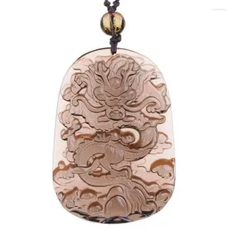 Pendants Obsidian Dragon Pendant Necklace Men Women Fengshui Jewellery Genuine Natural Chinese Loong Lucky Amulets Necklaces