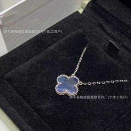 Hot Van High Version Clover Necklace 925 Pure Silver Plated 18K Natural Peter Blue Shining Stone Live