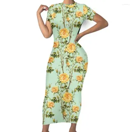 Party Dresses Oversized Dress Women Roses 3D Print Long Maxi Summer O Neck Short Sleeve Slim Fit Soft 4XL Vestidos
