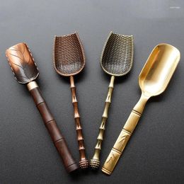 Tea Scoops Retro Metal Spoon Stainless Steel Ebony Rosewood Teaspoon Set Bamboo Shovel Ceremony Accessories Tool