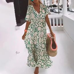 Party Dresses Bohemian Pattern Print Maxi Dress Women 2024 Summer Casual Loose V-neck Short Sleeve Holiday Beach Long Vestidos