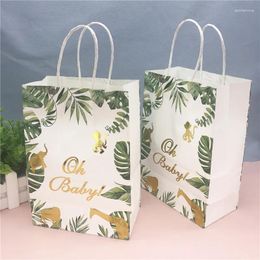 Gift Wrap 5Pcs Jungle Animal Printed Palm Leaf Oh Baby Bag Kids Birthday Party Decor Shower Theme Candy Packaging Bags