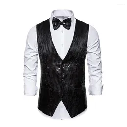 Men's Vests Polyester Men Vest Sequin Bow Tie Set For Retro Disco Groom Wedding Party Waistcoat With Shiny V Neck Special