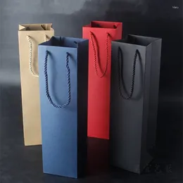 Gift Wrap 10pcs Red Wine Handbag Blue Long Strip Packaging Paper Bags Single And Double Bottle Thickened Solid Colour Pocket