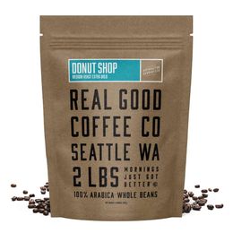 Real Good Company Whole Bean Doughnut Shop Medium Roasted Coffee -2-pound Bag -100% All Arabica Beans - Grind at Home, Brew Your Favourite Way