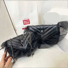 Chic y-letter 2size Messenger Bag Black Mesh Chain Shoulder Bags Women Luxury Leather Crossbody Bags Lady Evening Bag Purse 231115