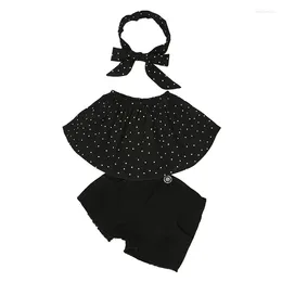Clothing Sets Hooyi Kids Girls Set Off Shoulder Shirt Polka Dot Ruffle Tube Top Black Ripped Denim Shorts Summer Outfit Clothes Suit