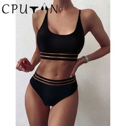 Women's Swimwear CPUTAN 2024 black bikini set two-piece high waisted mesh Brazilian Biquini swimsuit womens summer beach wear J240330