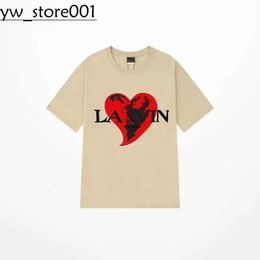 Lanvis T Shirt Men's Ss24 Designer Lanvis Curb T Shirt Luxury Women's Beige Speckle Alphabet Print Trendy Casual Loose Half Sleeve White Lanvis Clothing 5365