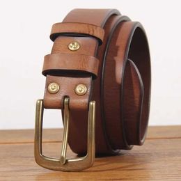 Belts 3.8CM mens high-quality genuine leather belt luxurious designer brass pin buckle pure denim retro shoulder strap jeans Q240402