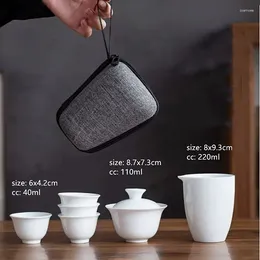 Teaware Sets Dehua White Porcelain Travel Tea Set Gaiwan Cup Portable Storage Bag Chinese Ceramic Home Customized Drinkware