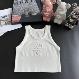 2024 summer new premium sense embossed letter logo knitted ice silk sleeveless halter vest for women to wear a T-shirt