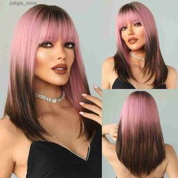 Synthetic Wigs NAMM Ombre Blonde Wig for Women Synthetic Wig with Bangs Daily Cosplay Party Heat Resistant Fake Hair Short Bob Wig Straight Y240401