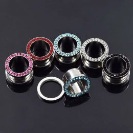 Brand new Stainless Steel Earring Stud Expansion Ear Hole Expander Circle With Colourful Rhinestones 3mm-6mm Dia 4 Sizes Ear hole Plugs Tunnels 2024