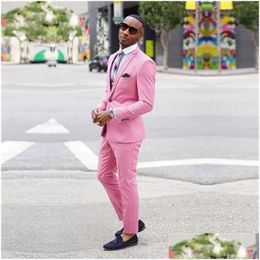 Mens Suits Blazers 2022 High-Quality Suit Slim Pink Evening Dress Grooms Formal Ball Custom Jacket Add Trousers Drop Delivery Apparel Dhlmk