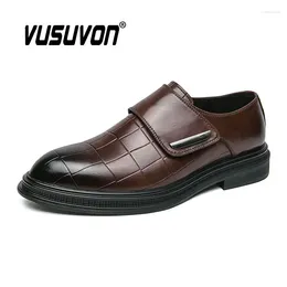 Casual Shoes Fashion Men Split Leather Loafers Monk Hook & Loop Black Slip On Flats Male Driving Size 38-46