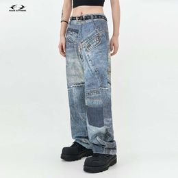MADEEXTREME 2024 Pantaloni casual stampati digitali in denim da uomo Spring American Street per uomo e donna