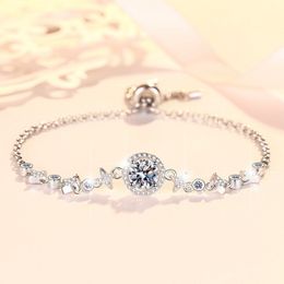 100% Real GRA Certified 1CT Moissanite Bracelet for Women Girl S925 Sterling Silver Diamond Link Bracelets Fine Jewelry for Party Wedding Nice Gift