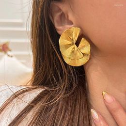 Stud Earrings Texture Fan Shape Flower Statement Stainless Steel For Women Exggerated Chunky Jewelry