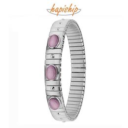 Chain Hapiship New Womens Jewellery 9mm Wide Stainless Steel Pink Opal Elastic Fashion Bracelet Womens Jewellery MY028 Q240401