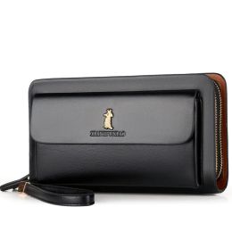 Bags Double zipper men's wallet Retro luxury clutch bag leather wallet Organiser big capacity passport cover male portefeuille homme