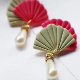Dangle Earrings Fanshion Polymer Clay Women Trendy Pearl Pendant Geometric Fan Flowers Drop Earring Jewelry Accessory