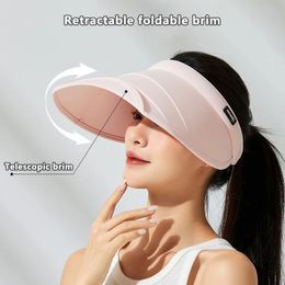 Designer Foldable Brim Sun Hat for Women Breathable Solid Color Large Empty Top Cap Sweatband Outdoor Travel Beach 240320