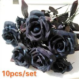 Decorative Flowers 10pcs/Lot Artificial Black Rose Flower Halloween Gothic Wedding Home Party Fake Dcor