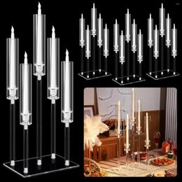 Candle Holders 5 Arms Acrylic Candelabras Centerpieces Candles Clear Holder Crystal Taper Candlestick With Rectangular Base For Dinner Party