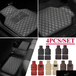 Floor Mats Carpets Leather Front Rear Car Pad Carpet Waterproof Anti-Dirty Anti-Slip For Most Cars Black Drop Delivery Automobiles Mot Otqwn