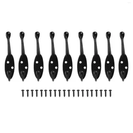 Hooks 9 Pack Heavy Duty Coat Wall Mounted For Hat Hardware Dual Prong Retro Hanger With 20 Screws Black Colour