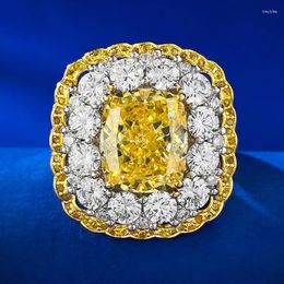 Cluster Rings S925 Silver High Carbon Diamond Ring 10 12mm Yellow Cut 925 Women's Wholesale