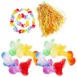 Decorative Flowers 5pcs In 1 Set Colorful Hawaii Tropical Hula Grass Dance Skirt Flower Bracelets Headband Garland Beach Party Fancy Dress