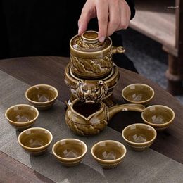 Teaware Sets Home Semi-Automatic Lazy Teawear Ceramics Teapot 8 Cups Water Diversion Rotating Cover Bowl Chinese Tea Xmas Gift