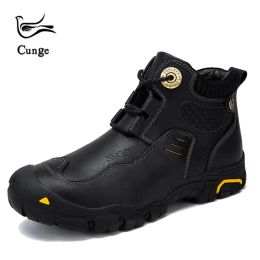 Boots Winter Black Genuine Leather Comfy Men's Shoes Fashion Brand Men Boots New Design Outdoor Hiking Boots Man Casual Boots