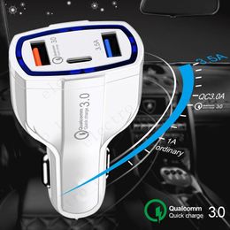 3 in 1 USB Car Charger fast Charging type C QC 3.0 Fast PD usbc Chargers Adapter for iPhone 15 14 13 12 Pro Max Samsung S23 S22 S21 Note 10 Smart Phones