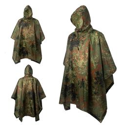 Sets/Suits 3 IN 1 Multifunctional Outdoor Camouflage Tactical Waterproof Raincoat Awning From The Rain Motorcycle Rain Poncho Picnic Mat