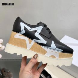 Dress Shoes Casual Sneakers Women Genuine Leather Thick Sole White Lace Up Pointed Toe Outdoors Platform Woman