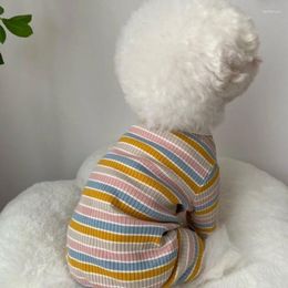 Dog Apparel Retro Stripe Jumpsuit Clothes Fashion Contrast Color Small Dogs Clothing Cat Winter Soft Thick Comfortable Costume Pet Items