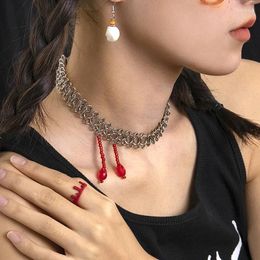 Pendant Necklaces Y2K Jewelry Metal Chain Red Blood Drop Necklace For Women Fashion Retro Geometric Punk Gothic Halloween Gift