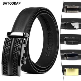 Belts Batoorap Belt Mens Black Leather Automatic Buckle High Quality Multi Style Designer Ratchet Buckle 110 To 130cm Q240401