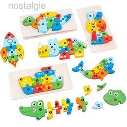 Blocks 3D Coloured Puzzles for Children Jigsaw Wooden Toys Cartoon Animal Traffic Intelligence Early Education 240401