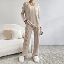 Women's Two Piece Pants Interview Outfit Women Autumn Winter Sweater Fashion Knitted Medium Snow Temperament Loose Casual Wide Leg Pant