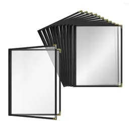 Spoons 12 Pack Cafe Style Menu Cover Double Stitch Edge Crystal Clear (Black 2 Pages/4 Views - 8.5 Inch X 11 Inch)