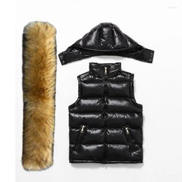 Women's Vests Detachable Fur Sleeveless Jacket Autumn Waistcoat Black Women Winter Warm Cotton Padded Puffer For Woman 2024