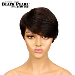 Synthetic Wigs Black Pearl Short Pixie Cut Human Hair Wigs For Black Women Dark Black Brown Wigs 2# Short Straight Hair Y240401