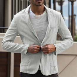 Mens Blazer Jacket Spring Summer Solid Slim Casual Business Thin Breathable White Cotton Linen Suit Coat Male 240321