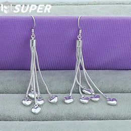 Dangle Earrings 925 Sterling Silver Five Heart Snake Chain Long Drop For Women Wedding Engagement Party Fashion Jewellery