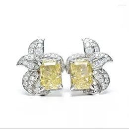 Stud Earrings S925 Silver Ear Studs Radian Flower 5 7 Leaf Yellow Powder Diamond Versatile Earring Jewellery